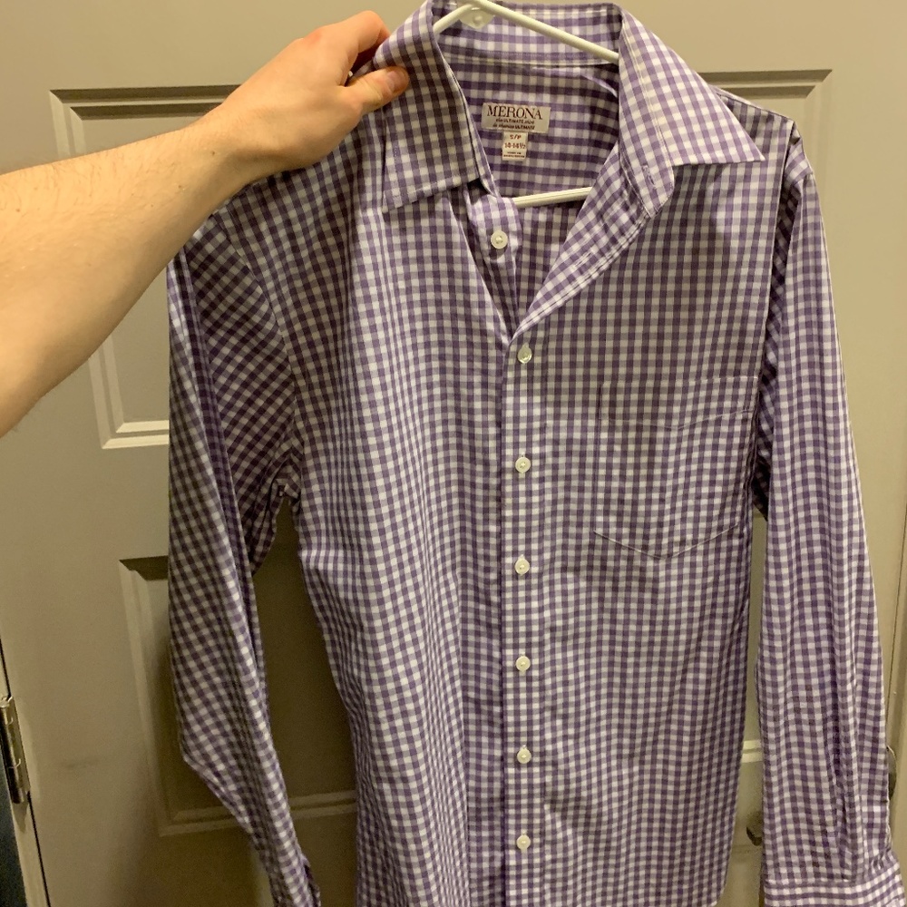 Purple/White Plaid Casual Button Down